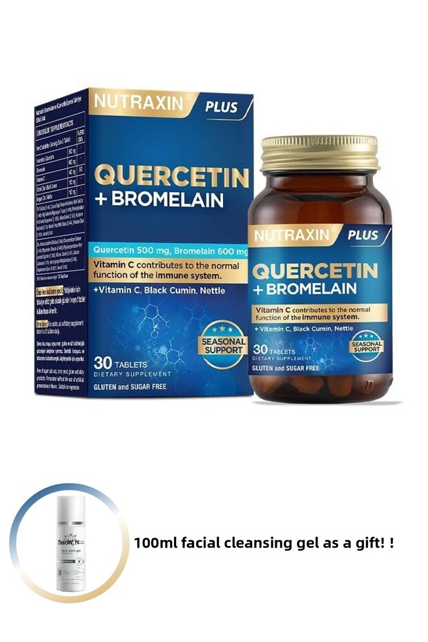 Quercetin + Bromelain 30 Tablets (Quercetin-Black Cumin-Vitamin C-Stinging Nettle) + Facial Cleansing Gel