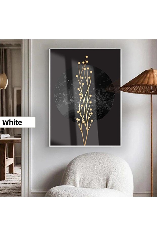 Amazing | Golden Plant Silhouette Abstract Model 01 | Framed Tempered Glass Table Single Vertical