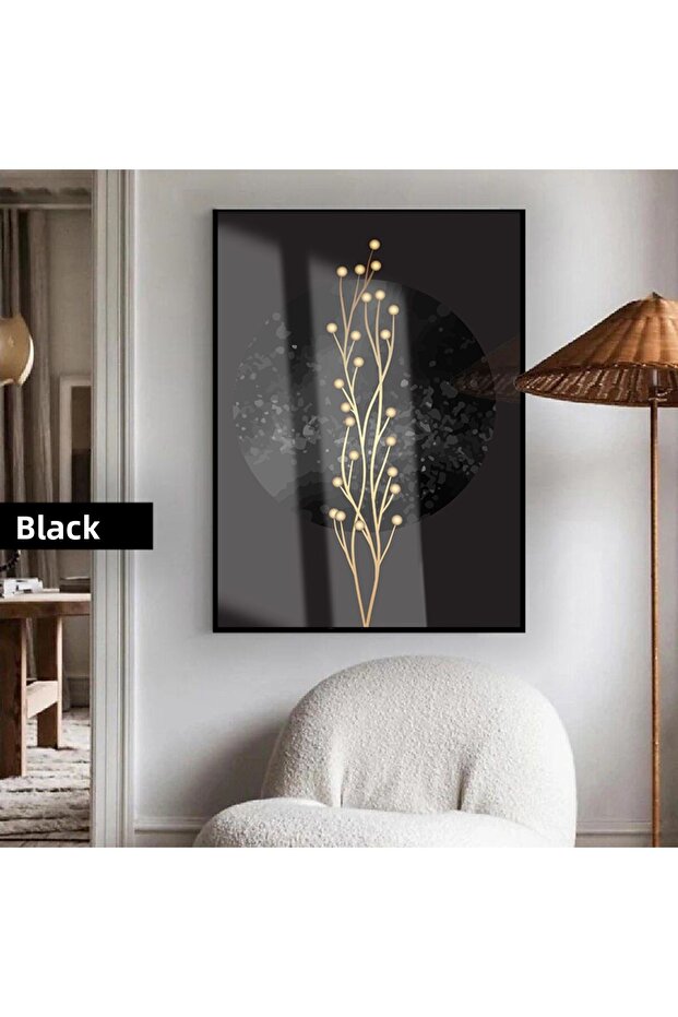 Amazing | Golden Plant Silhouette Abstract Model 01 | Framed Tempered Glass Table Single Vertical