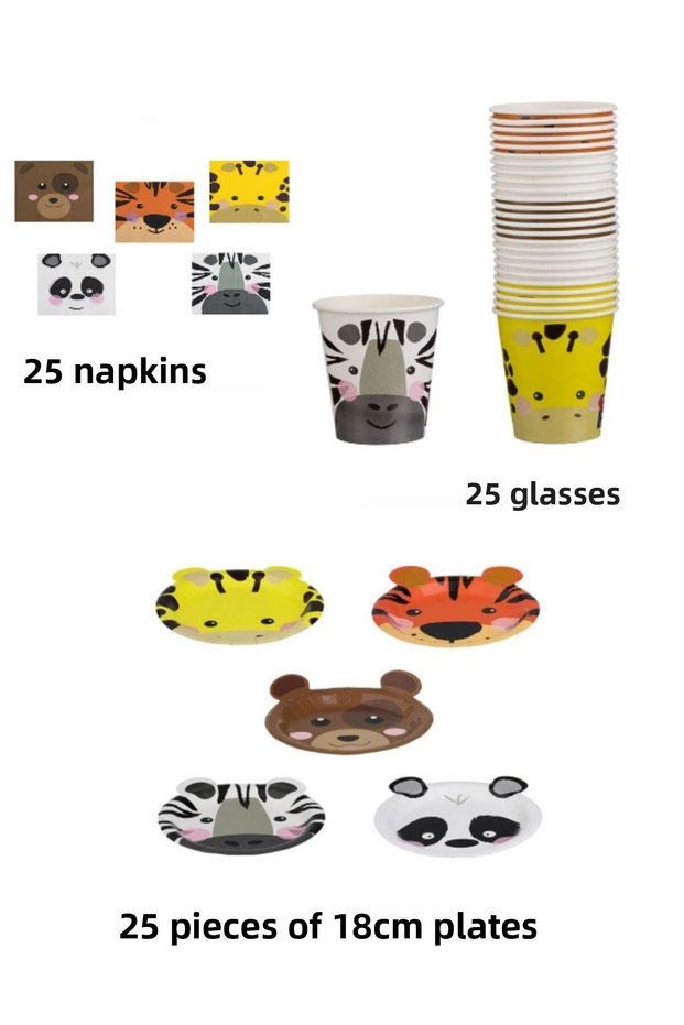 Safari Plate Cup Napkin |   Children's Birthday Animal Figured Table Ornaments |   Safari Party Set