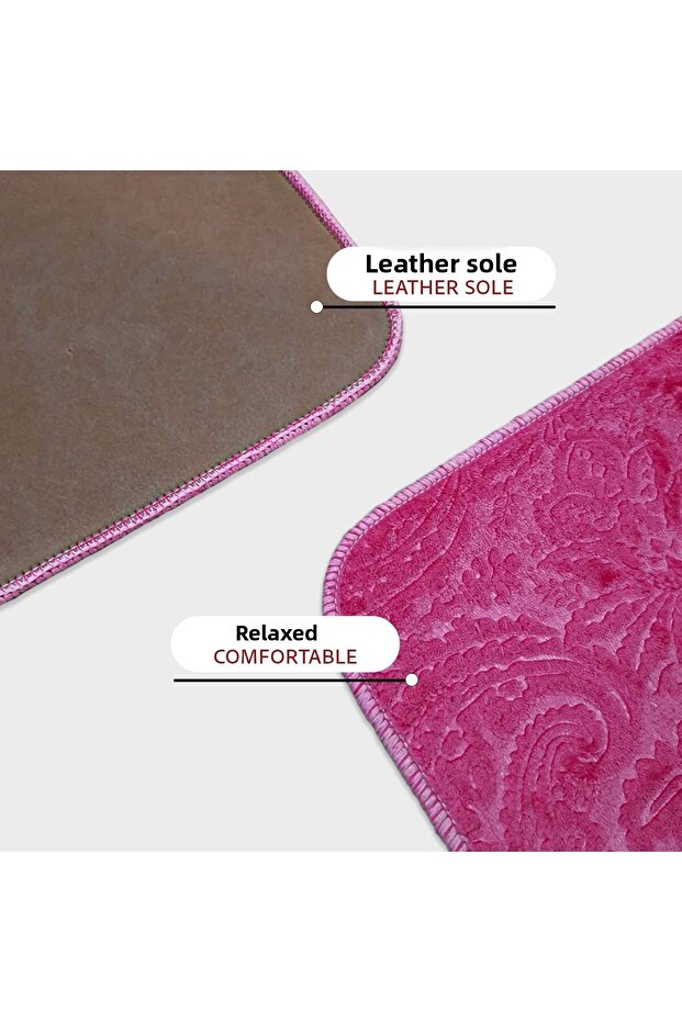 Luvora Fuchsia Patterned Non-Slip Based Machine Washable Soft 3-Piece Bathroom Set - 5