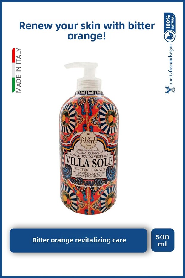 Villa Sole Chinotto Di Amalfi Liquid Soap 500ml | Refreshing and Antioxidant | Bitter Orange