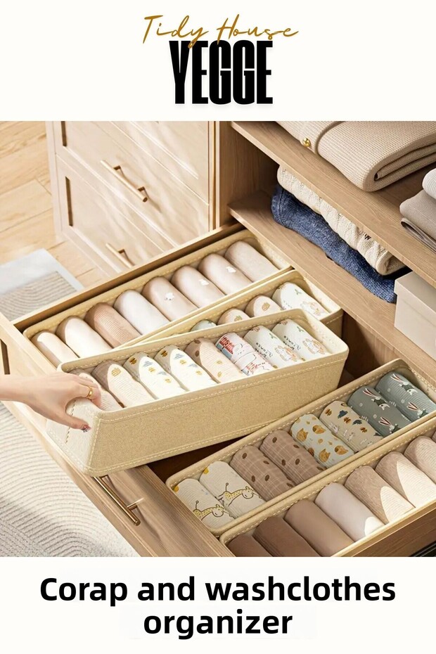 2 Pieces Drawer and Cabinet Organizer, Shelf Organizer, Foldable Sock and Underwear Organizer