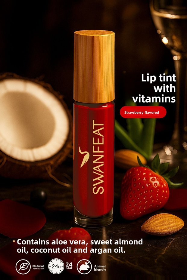 Lip Tint Nourishing Vitamin Moisturizing Aloe Vera Strawberry Flavored Red Color 10ml