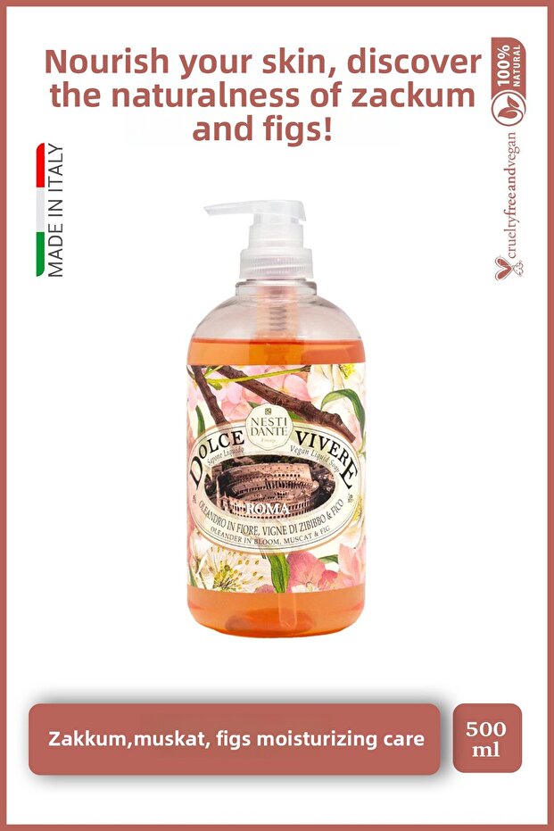 Dolce Vivere Roma Liquid Soap 500ml L Antioxidant and Moisturizing L Jasmine and Musk Extract