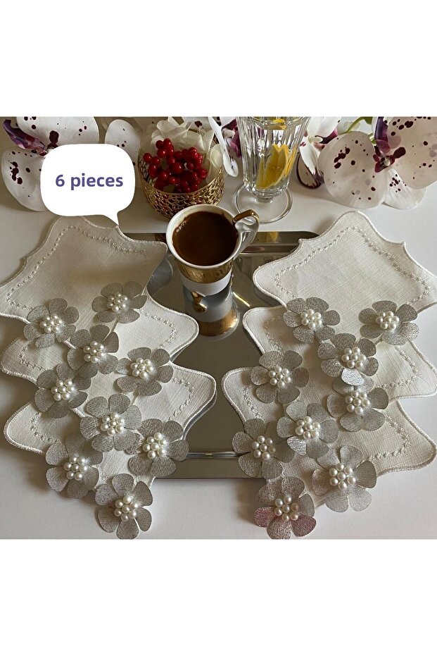 Cocktail Napkin, Embroidered Napkin, Cocktail Presentation Napkin, Tray Napkin, 3 Sizes, PEARL