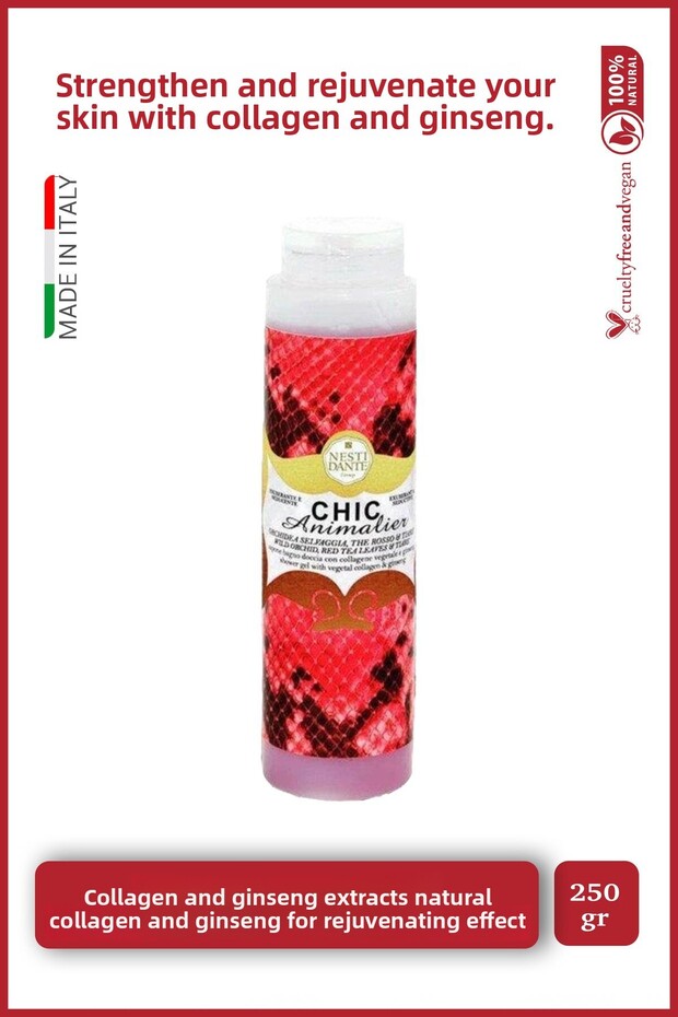 Chic animalier shower gel 300 ml | collagen and ginseng | strengthening and antiaging | shower gel