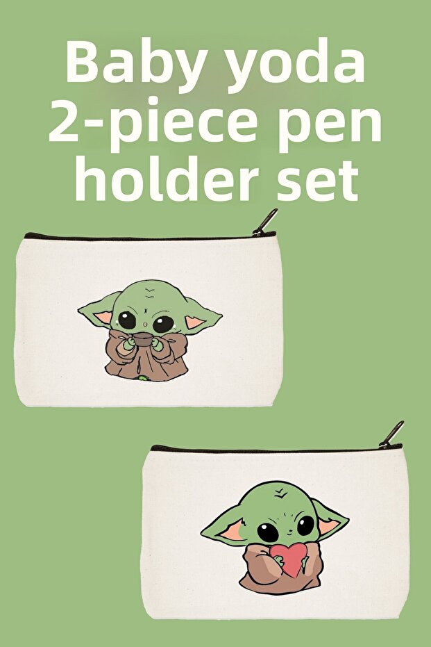 Baby Yoda 2-Piece Makeup Bag Advantage Set, Pen Holder, Wallet, Cloth Bag