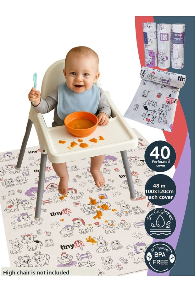 100X120 cm Disposable High Chair under & Activity Cover – 40 Pcs Splash Protector Mat