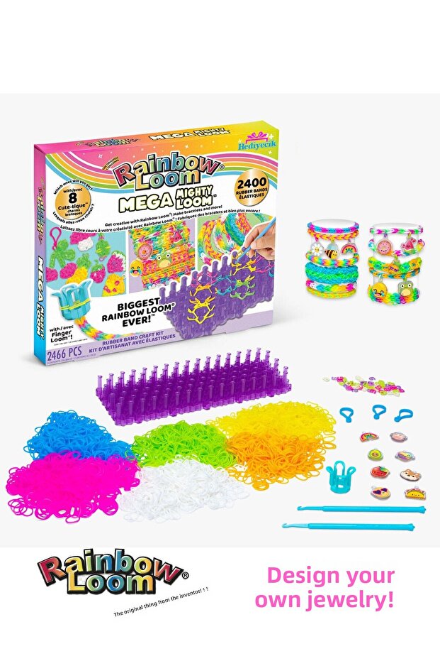Rainbow Loom Mega Mighty Loom Bracelet,Jewelry Making Set 2,400 Pieces + 66 Surprise Figures