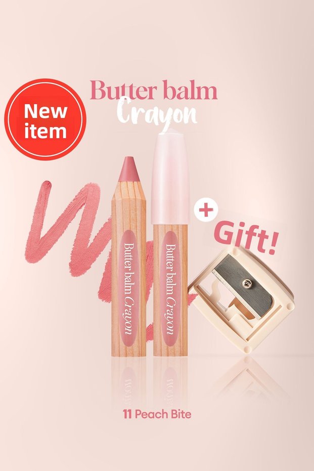Creamy, Pen-Shaped Colored Lip Balm & Sharpener Butter Balm Crayon 011 Peach Bite