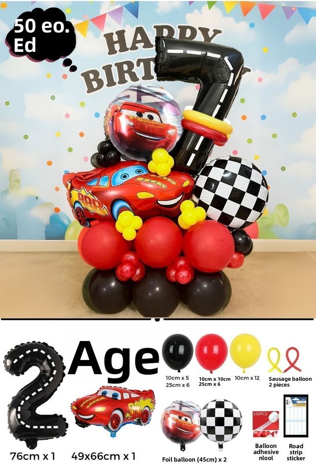 Cars / Cars / Lightning Mcqueen 2 Years Old Birthday Black Number Balloon Concept Balloon Set