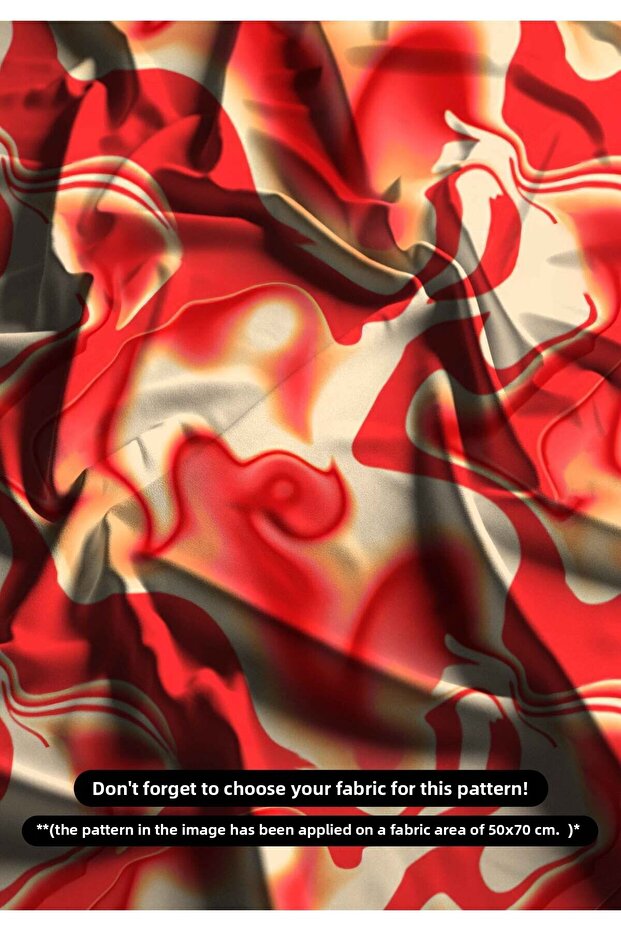 Red Abstract Lava Patterned Digital Printed Fabric | 150X100Cm | Fluid Fire Effect Design