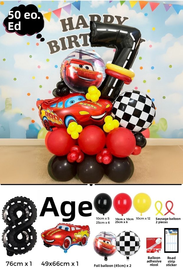 Cars / Cars / Lightning Mcqueen 8 Years Old Birthday Black Number Balloon Concept Balloon Set
