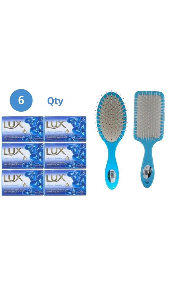 Luxury Soap Blue 80 Gr. Aqua Sparkle 6 Pieces Soap Hair Blow Dryer Brush Oval Hair Brush Comb 1+1 Pieces