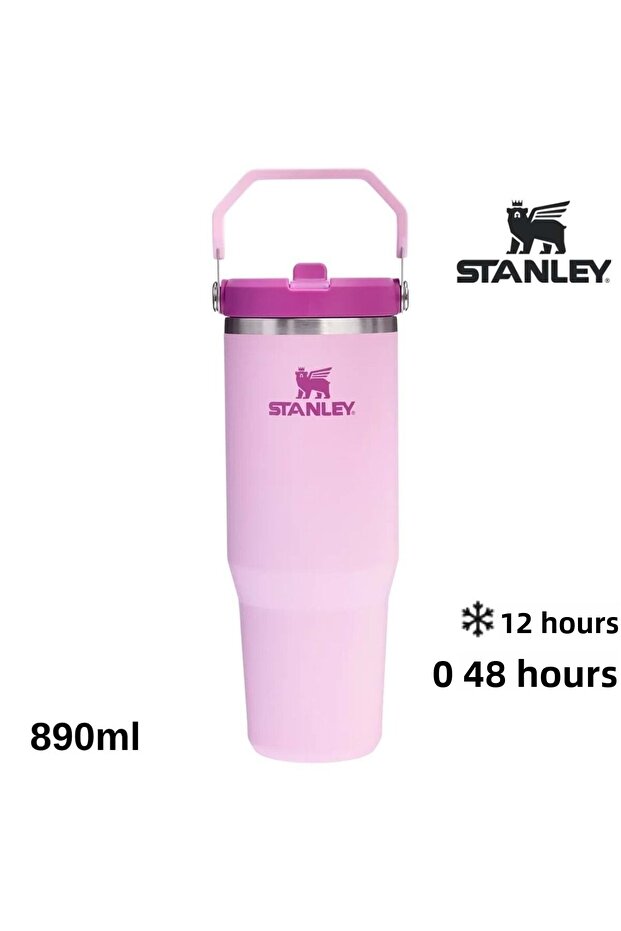 كوب ترمس IceFlow Flip Straw مع ماصة 0.89 LT زجاجة مياه وردية
