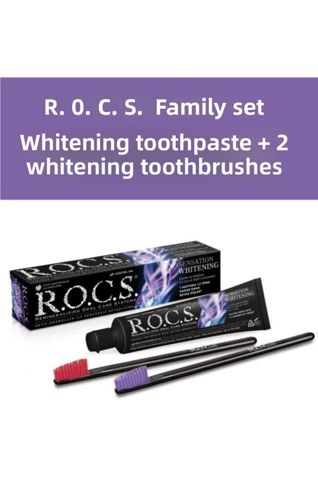 Rocs Sensation Whitening Whitening Brightening Toothpaste 60ml + 2 Pieces Rocs Toothbrush Black Editi
