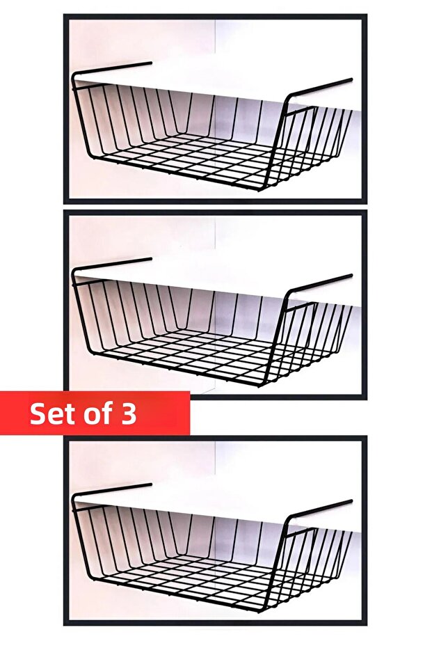 3 Pieces Kangaroo Shelf in the Cabinet Steel Basket Hanging Shelf Organizer Basket Under Shelf Basket