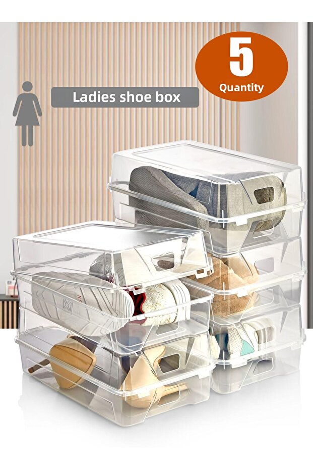 5Pcs Women Shoe Box Sterile Shoes Storage Organizer Organizer Transparent