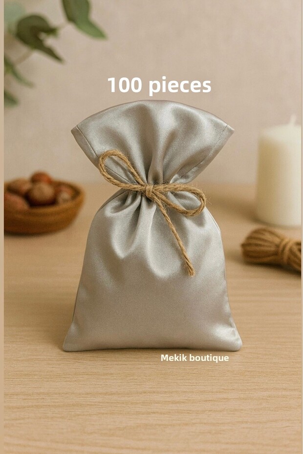 100 Pieces of Shiny Gray Satin Cloth Pouch - 9X12 / Henna Pouch - Mevlüt Pouch - Jewelry Pouch - Cloth