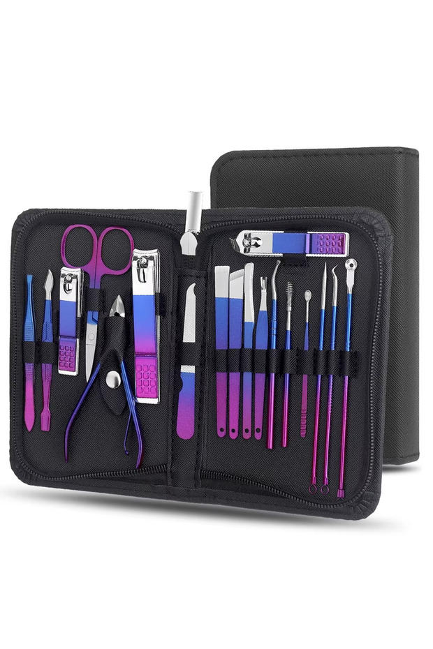 18 Pieces Stainless Steel Professional Manicure Pedicure Facial Care Set Nail Foot Care Travel Handbag