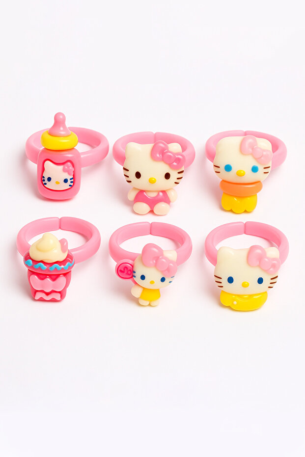 Set of 6 Adjustable Children's Rings with Adjustable Kuromi My Melody and Cinnamoroll Design