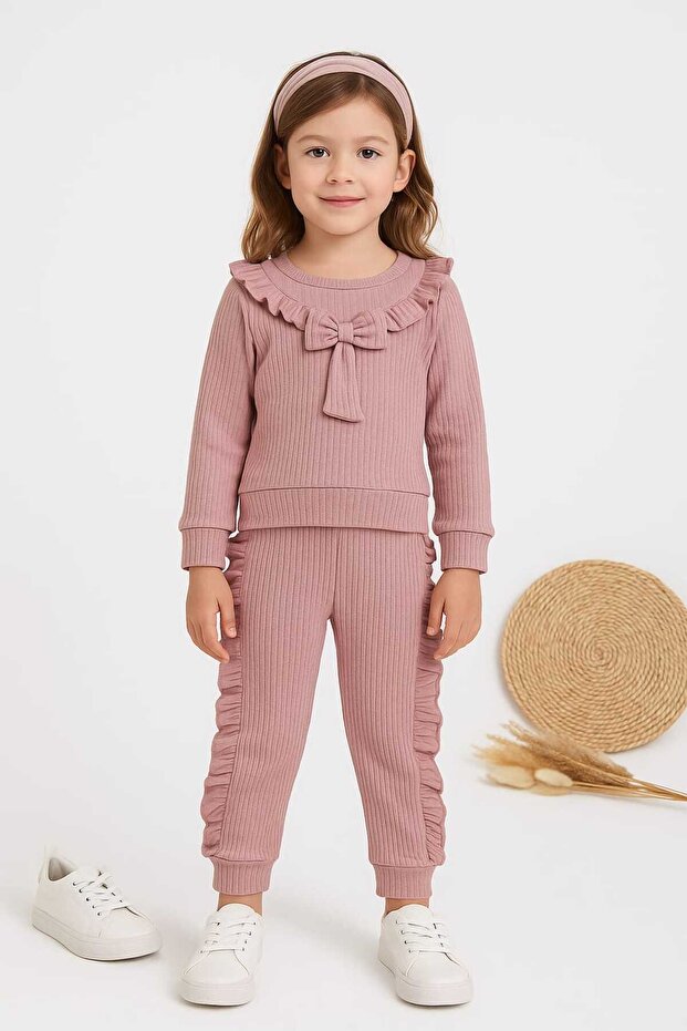 Cotton Ruffle Tracksuit Bottom Top Girl Children's Double Set