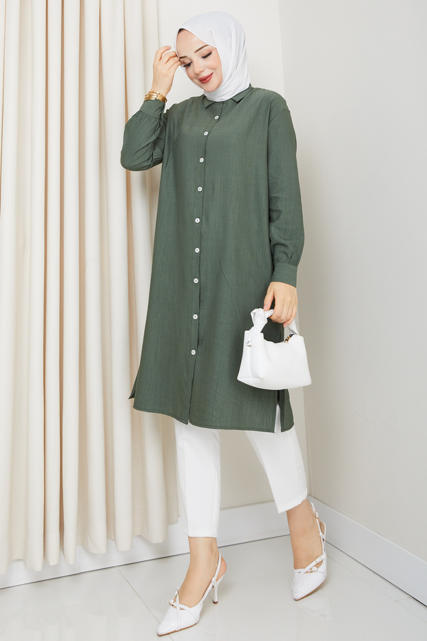 Kadın Önü Düğmeli Basic Tunik - 1