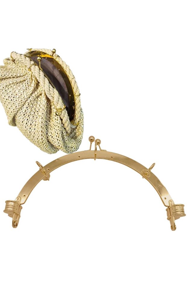 Angel Bag Accessory 25 cm Light Gold Oval Bag Clip with Metal Ring Bursu