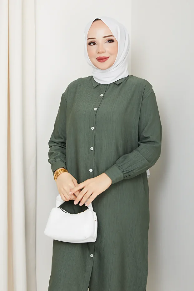 Kadın Önü Düğmeli Basic Tunik - 4