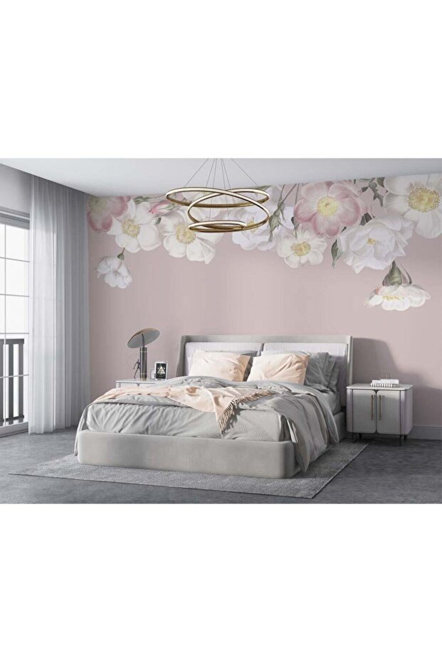 Pembe Beyaz Çiçekler Duvar Kağıdı - 1