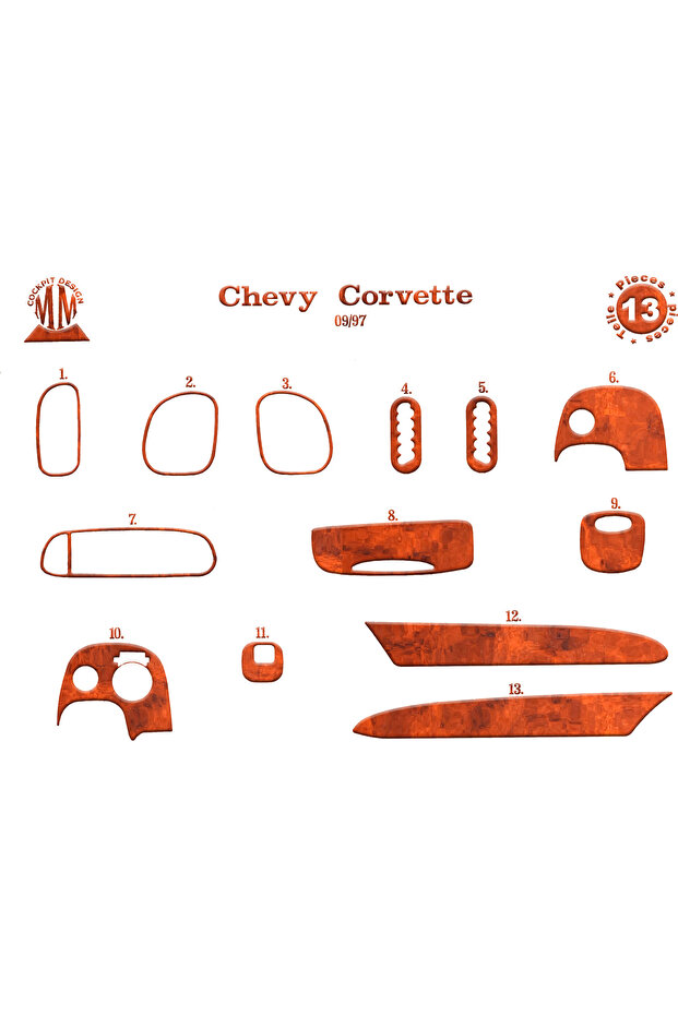 Chevrolet Corvette Console-Torpedo Trim 1997 13 Pieces