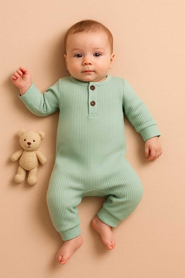Baby Jumpsuit Long Sleeve Corded Buttoned 100% Cotton