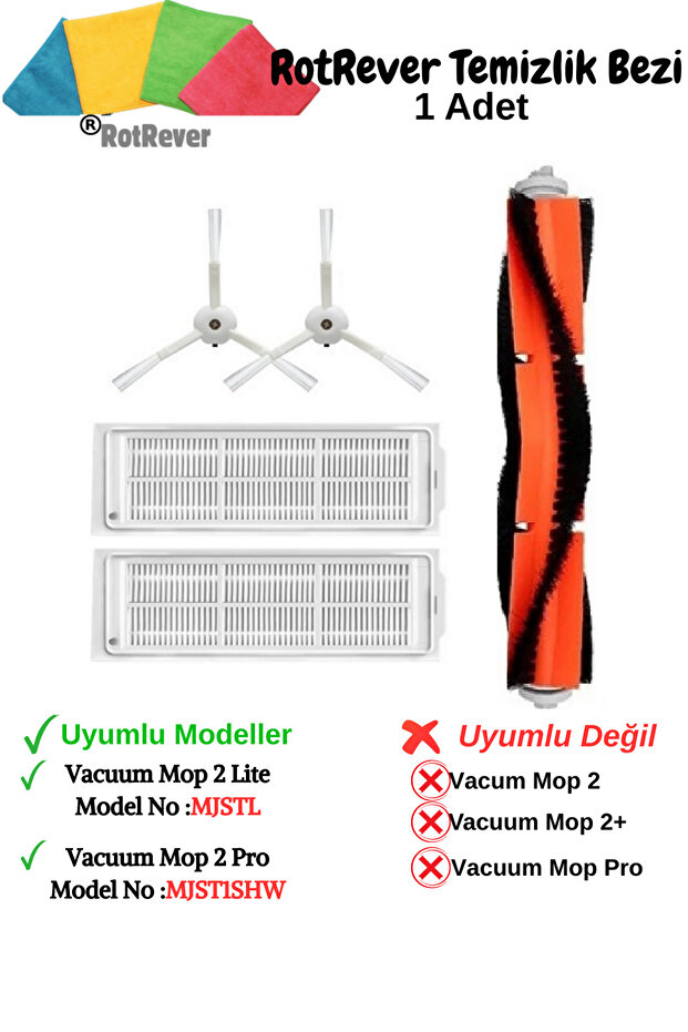 Xiaomi Mi Robot Vacuum Mop 2 Pro(MODEL NO Dikkat)Uyumlu Filtre,Fırça,RotRever Bezi Seti-6 Parça - 1