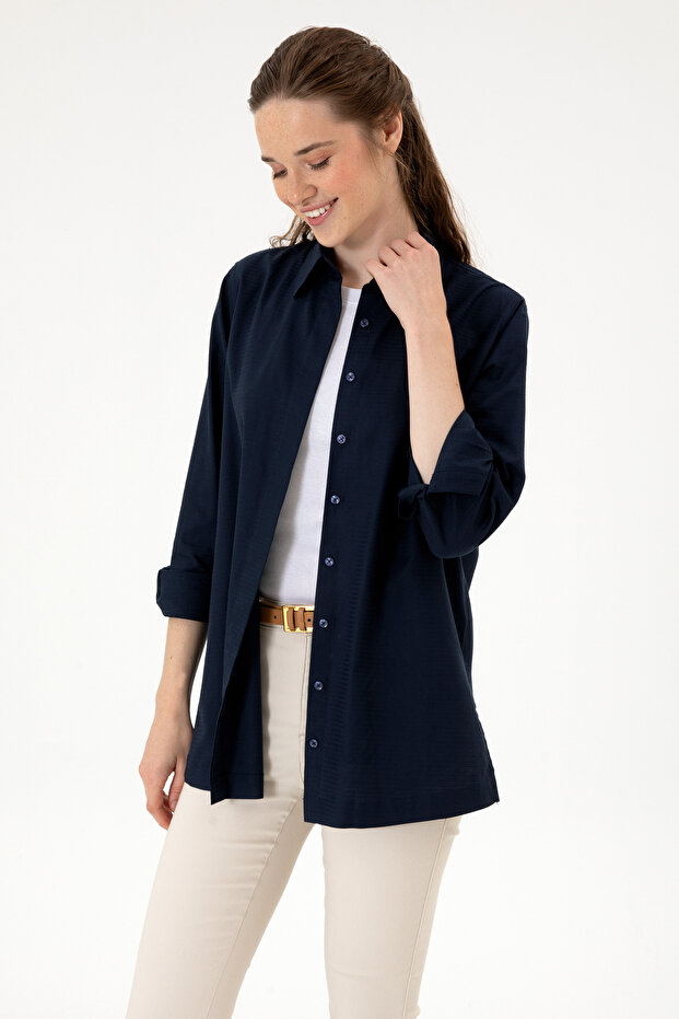 Women's Navy Blue Long Sleeve Shirt 50299331-Vr033