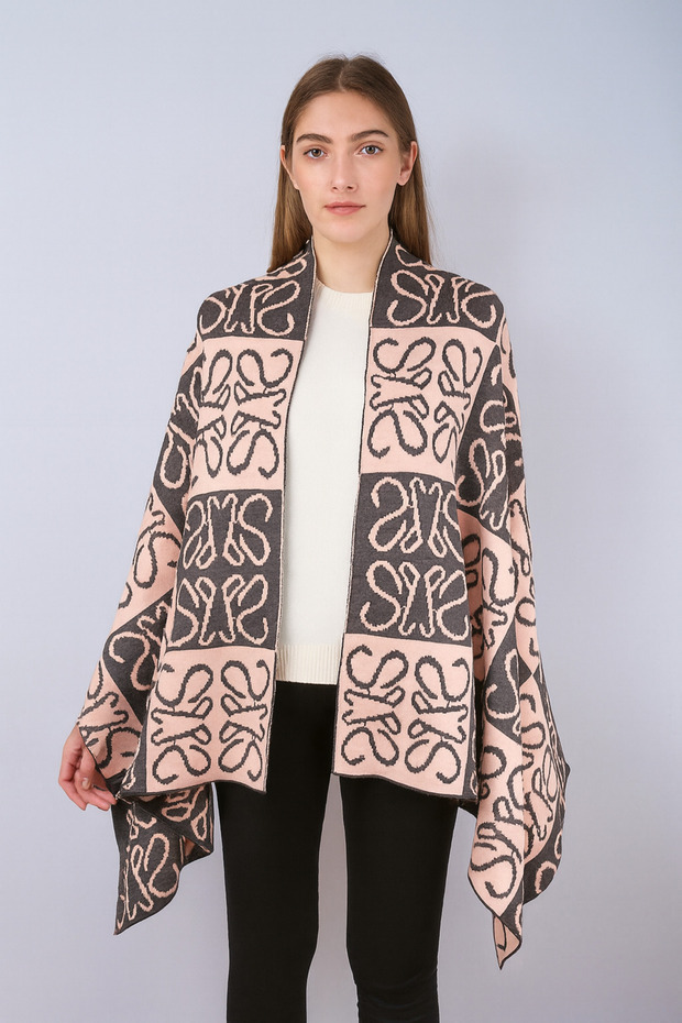 Patterned Double Sided Knitwear Shawl - 1