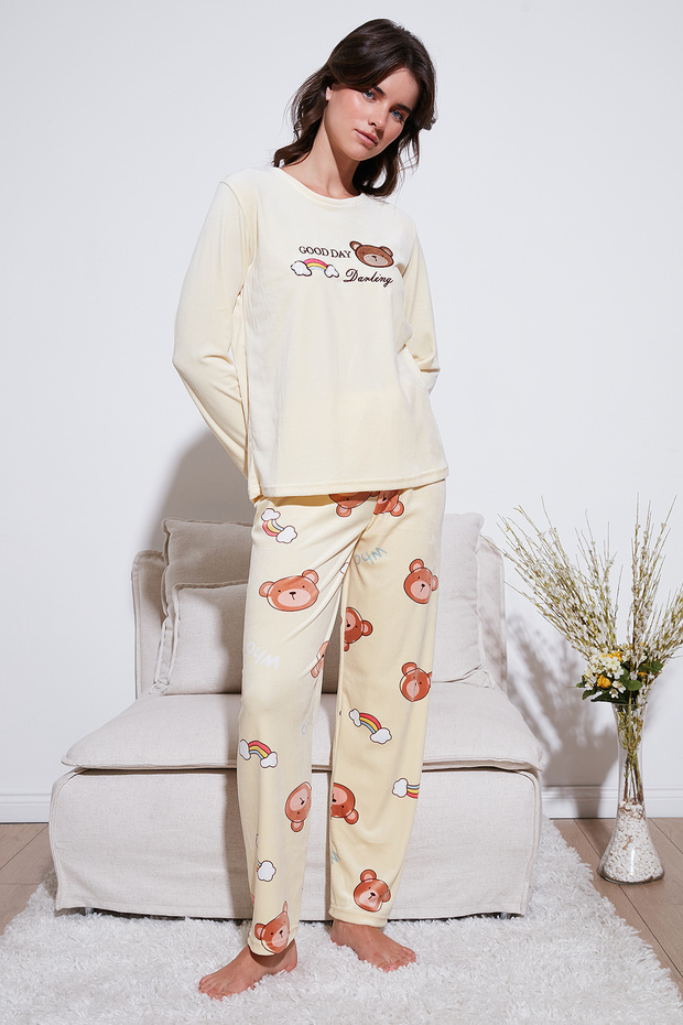 Desenli Regular Fit Bisiklet Yaka Uzun Kollu Pijama Takımı PİJAMA TAKIMI 65713312 - 1