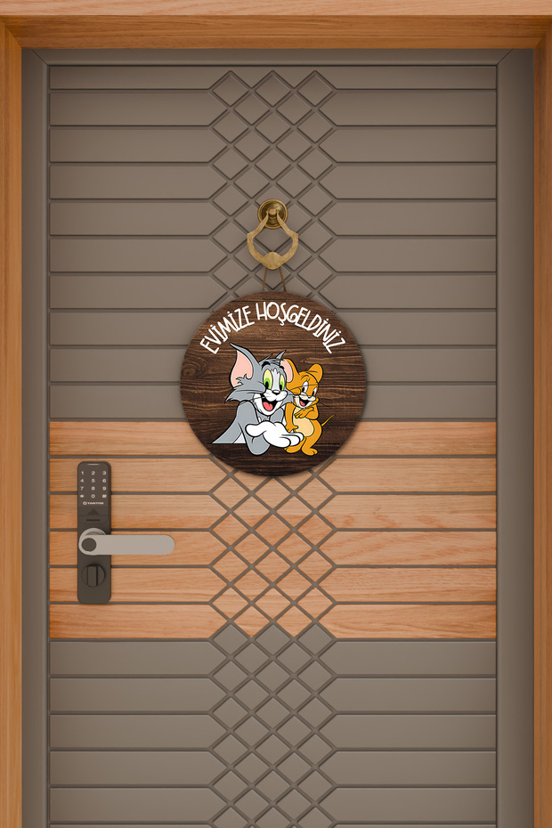 Modern Kapı Süsü Ahşap Tom ve Jerry Karşılama Dış Mekan Kapı Süsü - 2