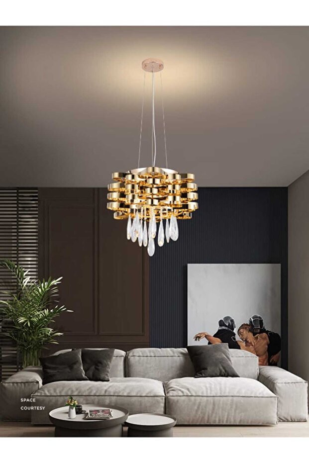 ثريا LED عصرية - موديل 6204-400 | قوة 60 واط، ارتفاع قابل للتعديل 90 سم، 3 أوضاع إضاءة