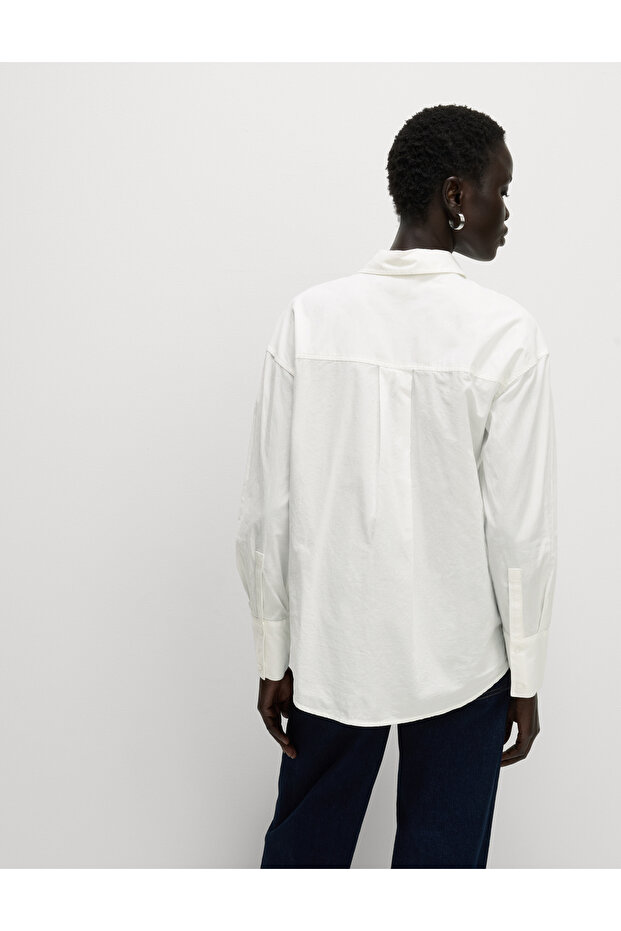 Saf Pamuklu Aplikeli Düğmeli Gömlek - 3