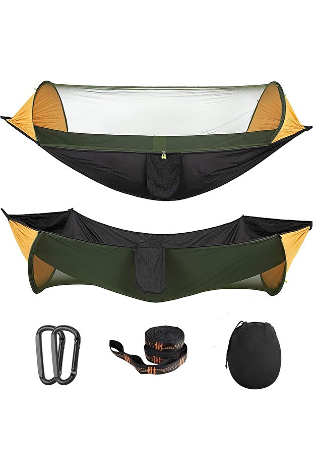 Camping Hammock Net Travel Portable Lightweight Hammocks Tree Straps Solid D Shape Carabiners - 1