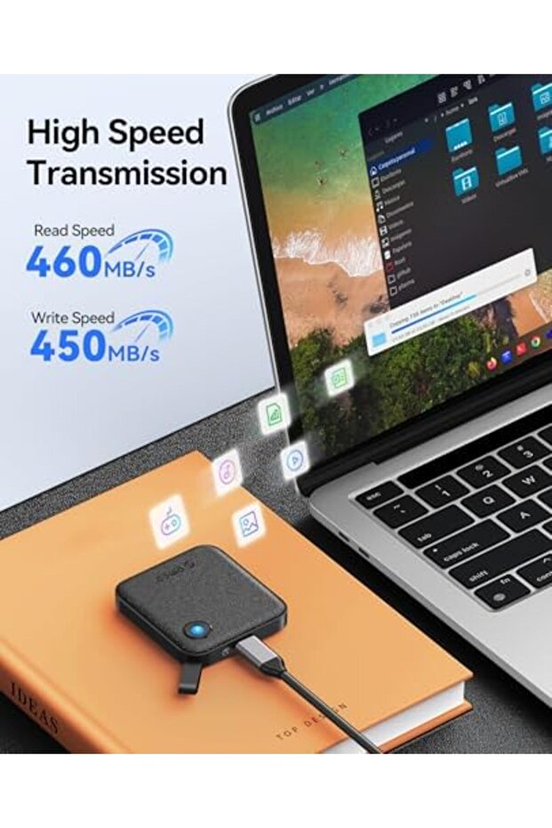 Portable SSD 1 TB with 2 in 1 USB C Cable, External Solid State Drives, Up to 460MB/s, Status - 6