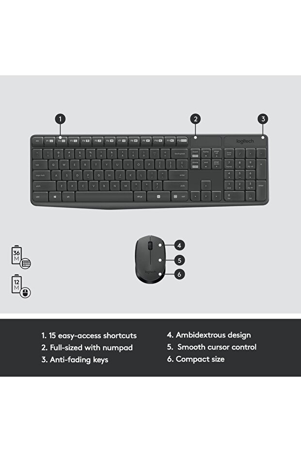 MK235 Wireless Keyboard and Mouse Combo for Windows, Arabic/English Layout - Black - 3