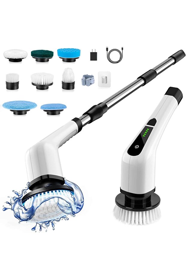 Electric Spin Scrubber, Cordless Cleaning Brush, 8 Replaceable Brush Heads, 90min Runtime