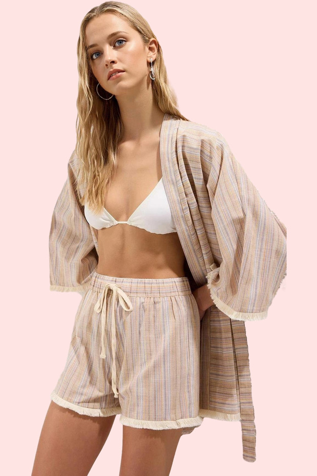 Women's Fashion Striped Woven Short Beach Shorts Wide Leg Summer Shorts Daily Use