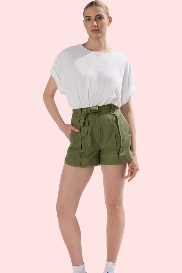 Women's Fashion Linen Look Shorts High Waist Narrow Leg Short Length Summer Shorts Daily Use