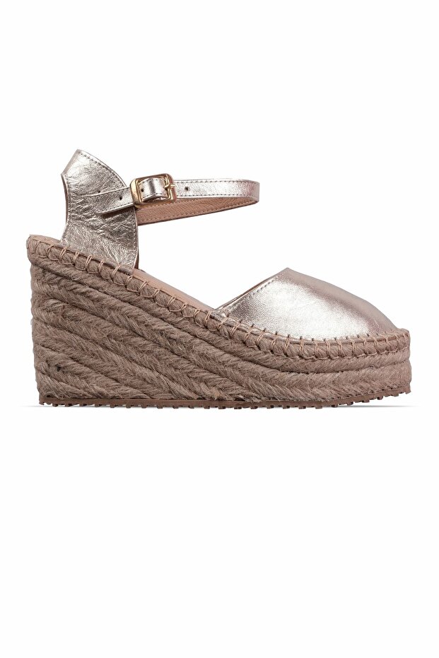 Boary Women's Genuine Leather Ankle Strap Wedge Heeled Straw Sandals 3987