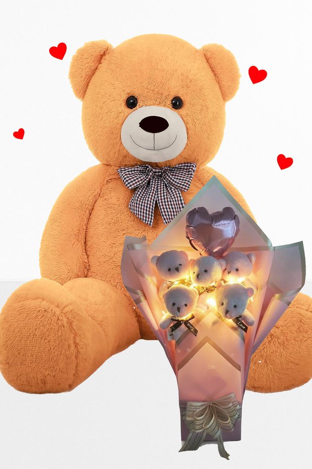 Big 90 cm Plush Bear and Romantic Plush Teddy Bear Bouquet with Led Lighted Pink Balloon Lover Gift Set