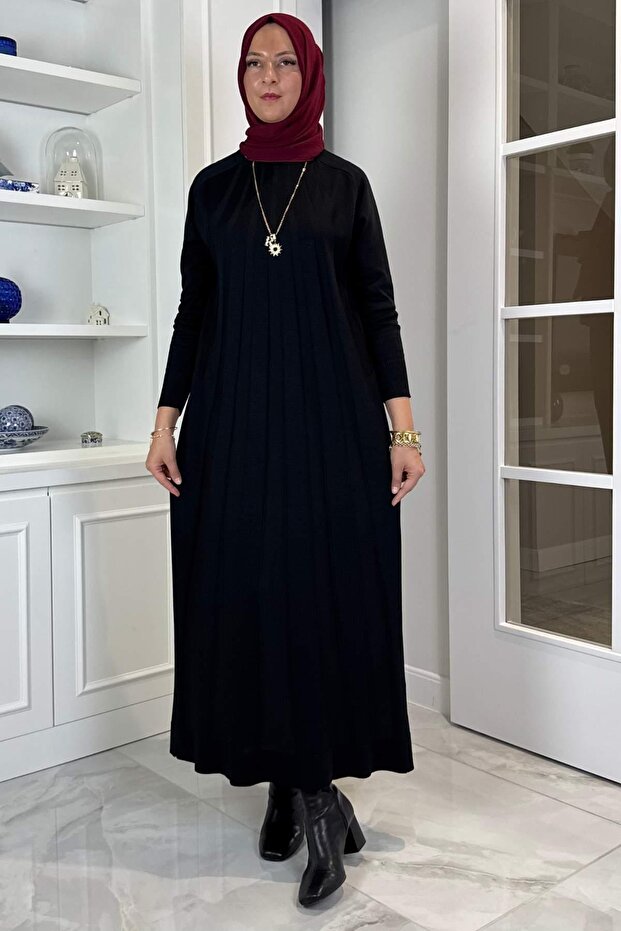 Beyza Fitilli Triko Elbise Siyah - 3