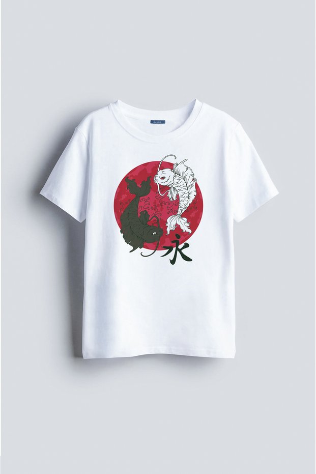 Japan Goldfish Yin Yang Balance Printed Special Design Unisex Children's T-Shirt